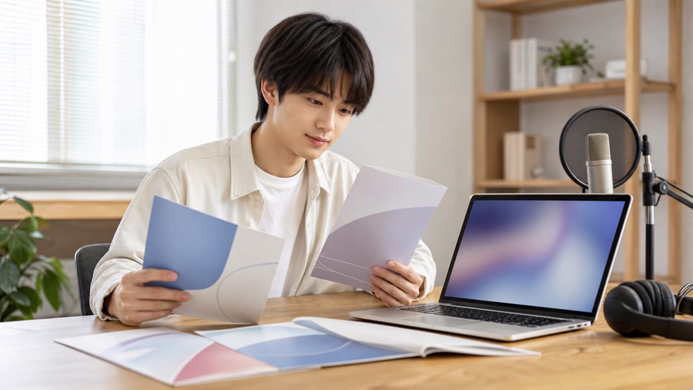 声優専門学校の偏差値と入りやすさをパンフレットとパソコンで比較する学生