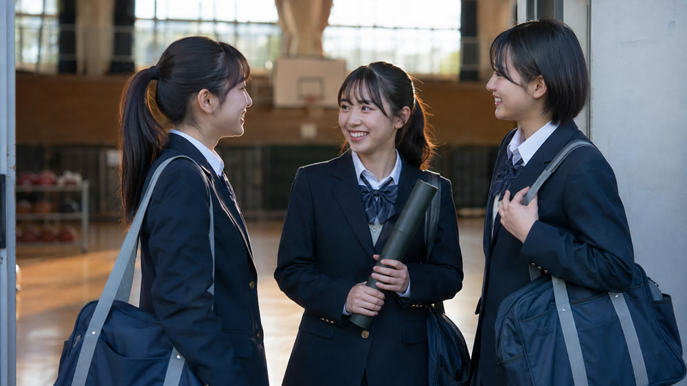 卒業の日に部活動の思い出を語り合う高校生の仲間