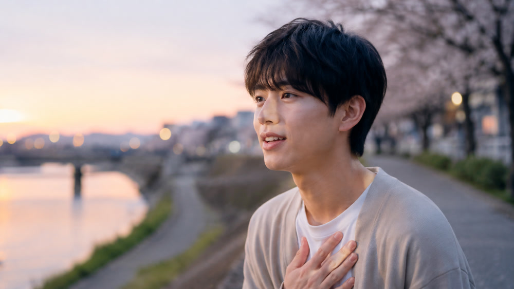 青春の告白を思わせる爽やかな男性のシーン