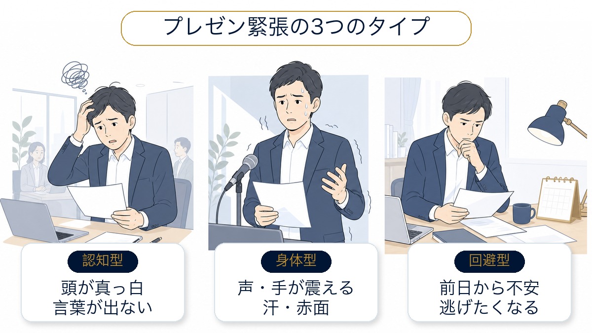 プレゼン緊張の3つのタイプを整理したイラスト
