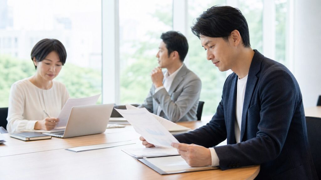 プレゼン前に落ち着いて準備する社会人