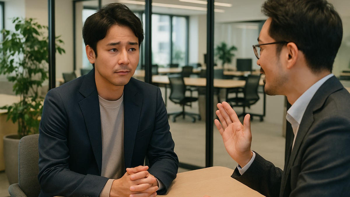 話し方の練習を受ける30代後半の男性