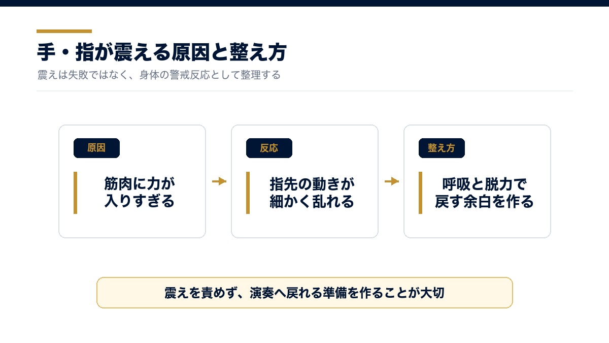 演奏中に手や指が震える原因と整え方の図解