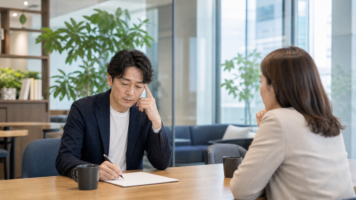 管理職の辛さを整理しながら相談する社会人