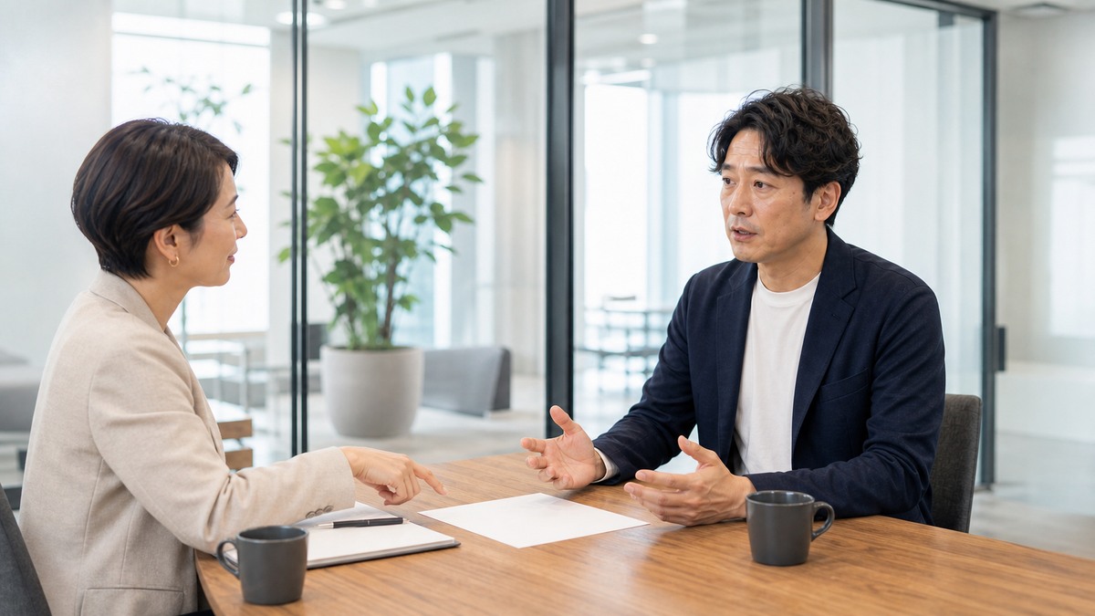 講師と人前で話す練習をする社会人