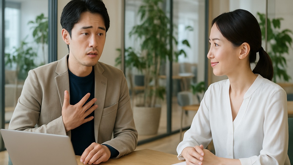 緊張と発声の関係を相談する社会人