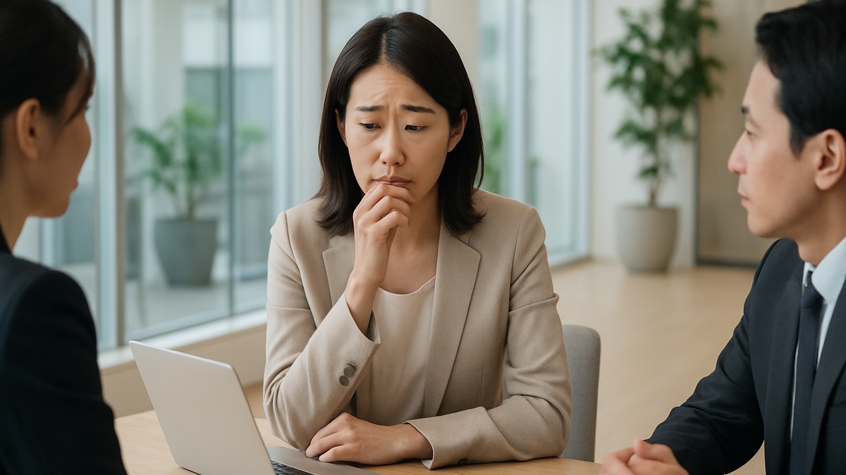 会話で言葉を選びながら話す女性