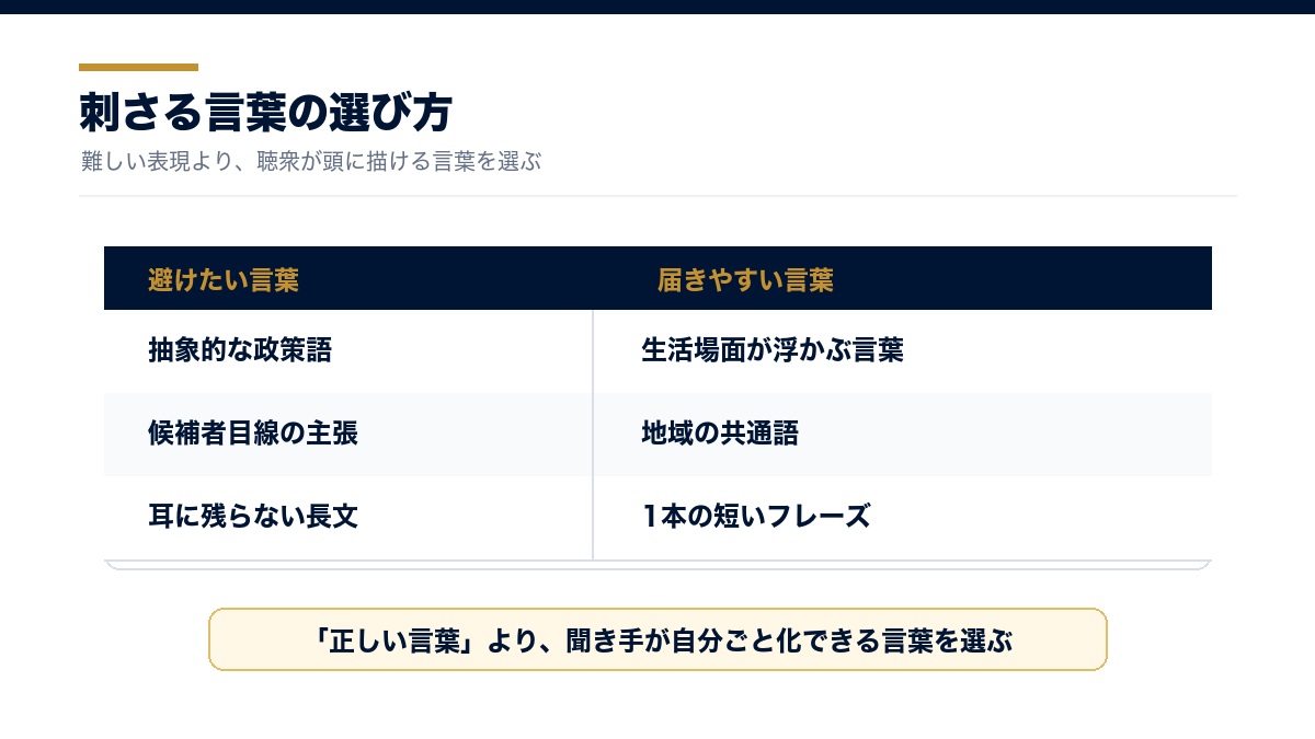 選挙スピーチで刺さる言葉の選び方の図解