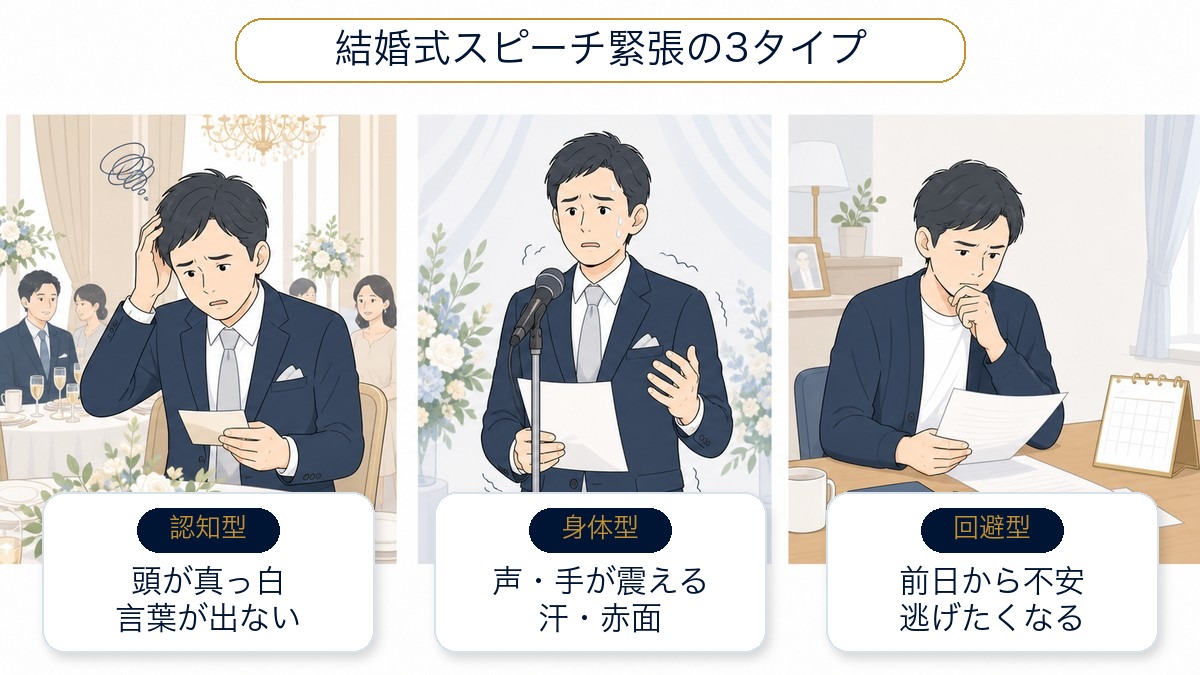 結婚式スピーチ緊張の3タイプを整理したイラスト