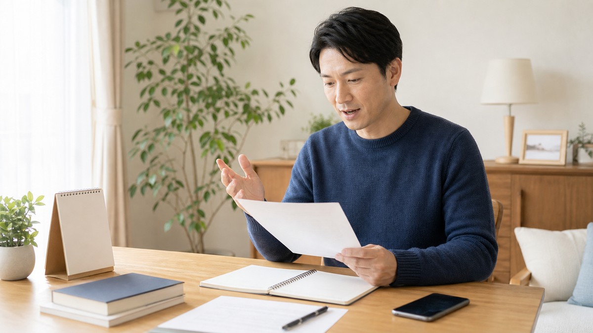 結婚式スピーチ本番前に原稿を練習する社会人