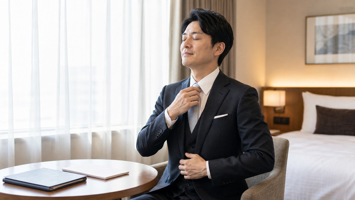 結婚式当日の朝に深呼吸して整える社会人