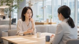 会話が続かない悩みを抱えながら相手と向き合う場面