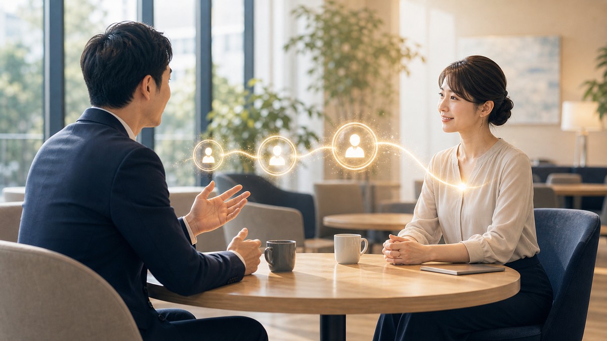 自己開示が自然にできるようになる"3ステップ克服法"の文字なし概念イメージ