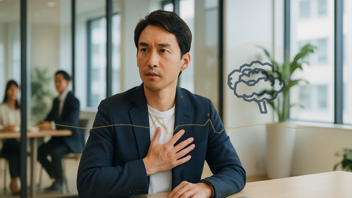 人前で話す時の緊張反応を表す男性