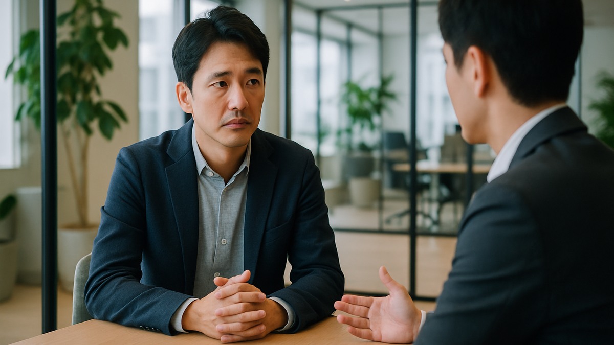 あがり症の悩みを相談する男性