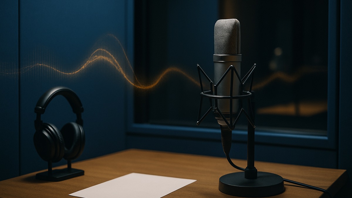 伝わる話し方を鍛える音声ブースのマイクとヘッドホン