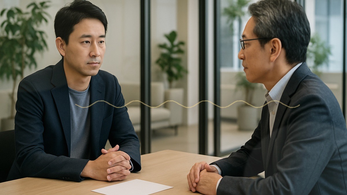 専門家と伝え方を練習する男性