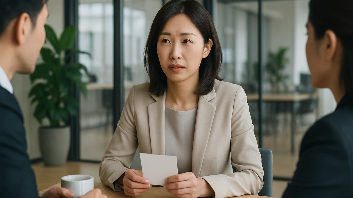 初対面の相手と会話する女性