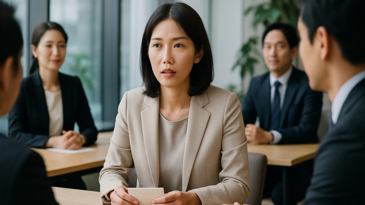 職場の会話で発言する女性