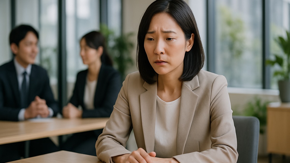 会話前の緊張反応を感じる女性