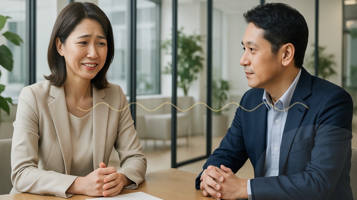 専門家と自然な笑顔の練習をする女性