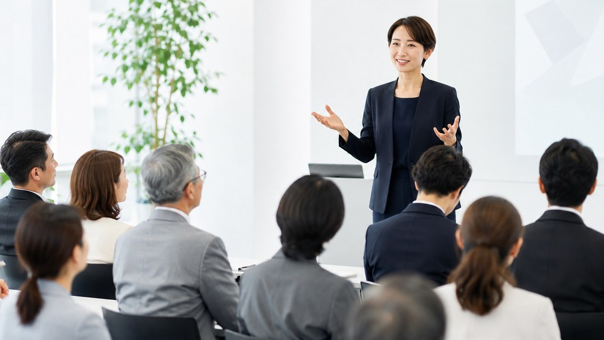 幹部が全社会議で伝わるスピーチを学ぶ法人研修のイメージ