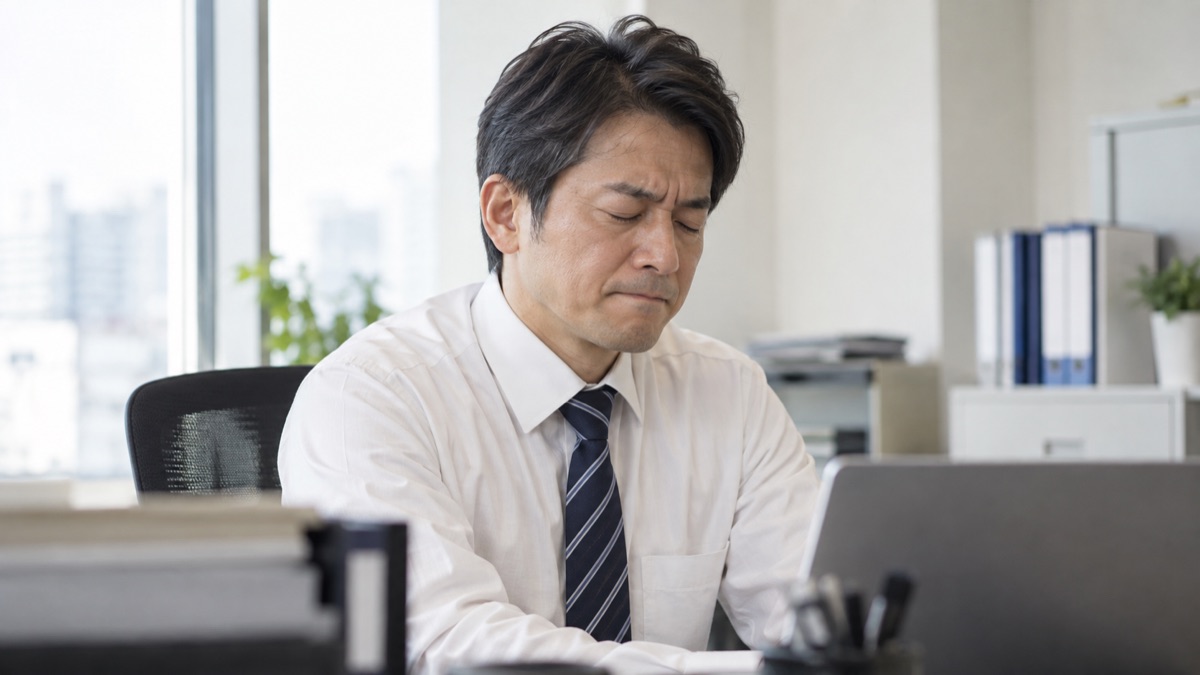 カッとした気持ちをこらえて口を閉じる男性社員