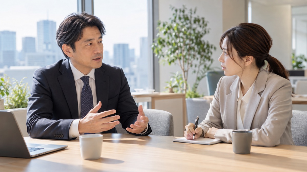 部下に落ち着いて気持ちを伝える男性上司