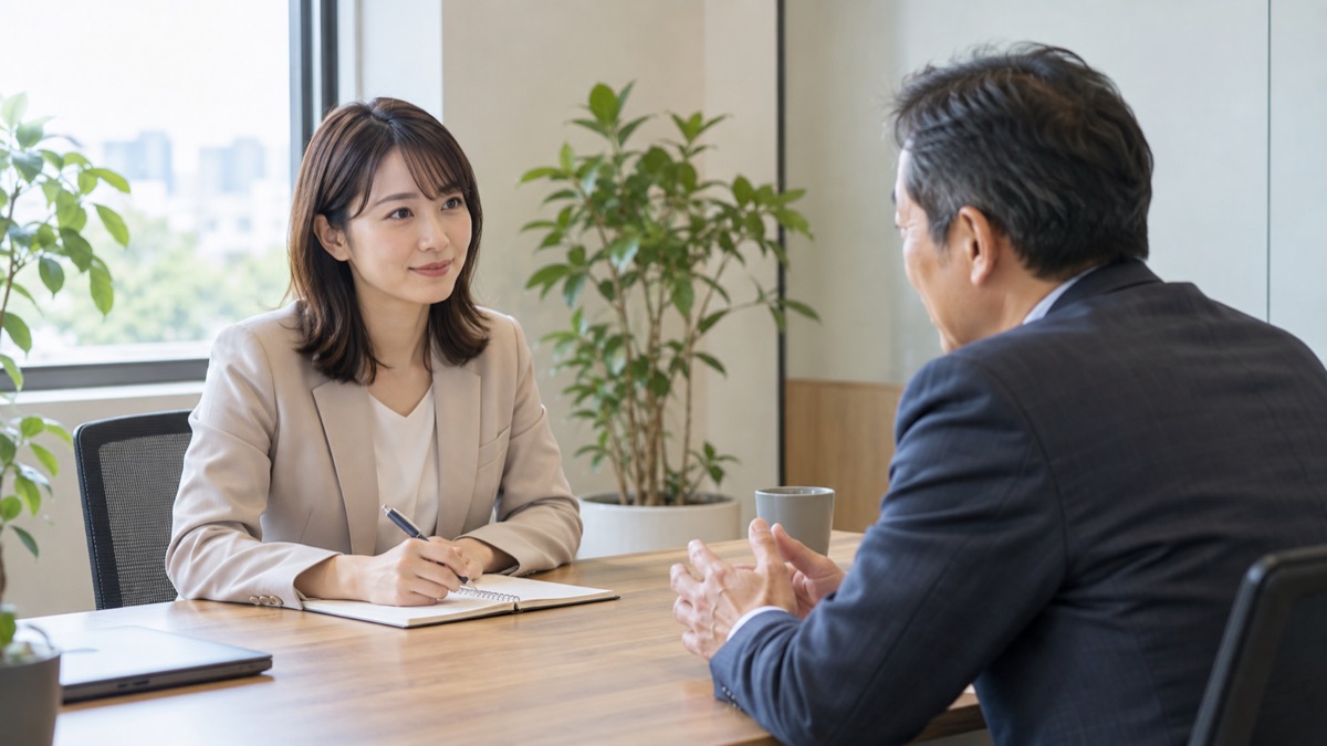 上司と1対1で落ち着いて話す女性社員