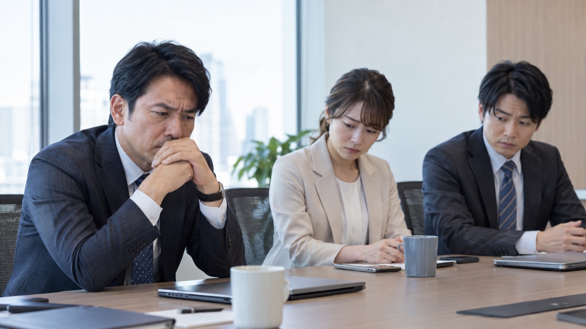 会議で一人の不機嫌に周りが気まずくなる様子