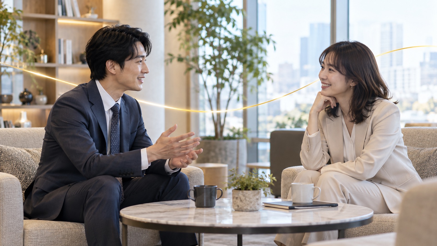 聴きやすい声とリズムで自然に会話する二人
