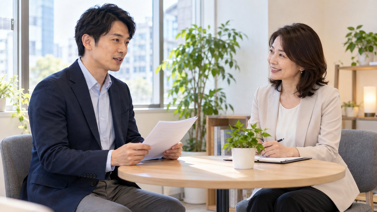 神奈川の話し方教室で講師と会社員が原稿を見ながら話す様子