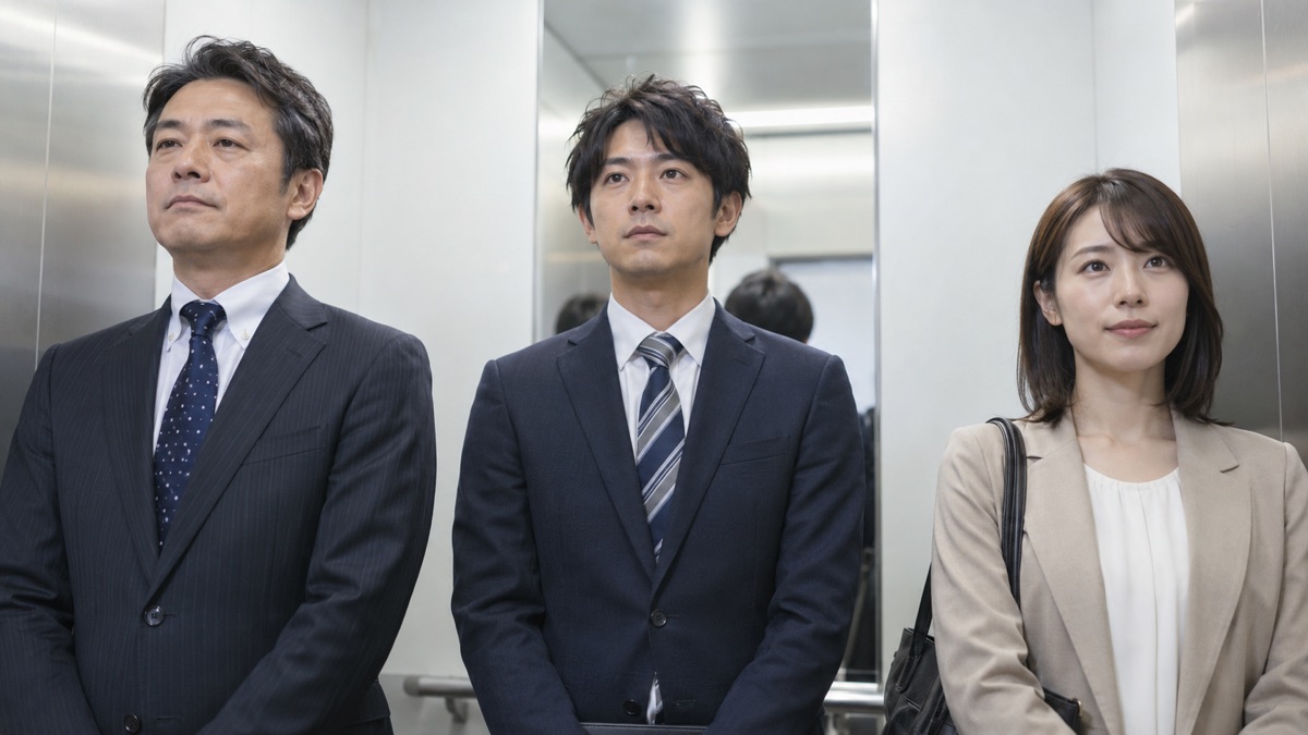 エレベーターで上司や同僚と乗り合わせた男性